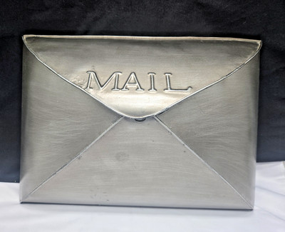 BRUSHED SILVER METAL ENVELOPE STYLE WALL MOUNTED MAILBOX