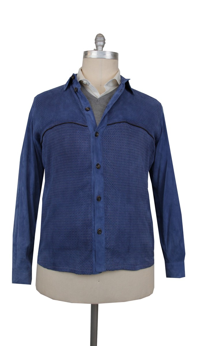 $12350 Cesare Attolini Blue Leather Solid Jacket - 46/56