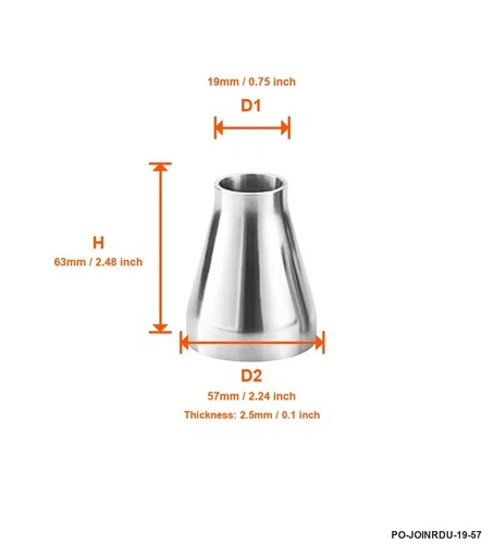 Stainless Steel Welding Reducer Joiner 19mm / 0.75 inch to 57mm / 2.24 inch