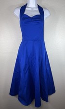 Royal blue vintage-style 1950s rockabilly pin-up halter swing dress Size M