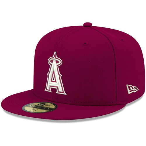 Men's New Era Cardinal Los Angeles Angels White Logo 59FIFTY Fitted Hat - 第 1/5 張圖片
