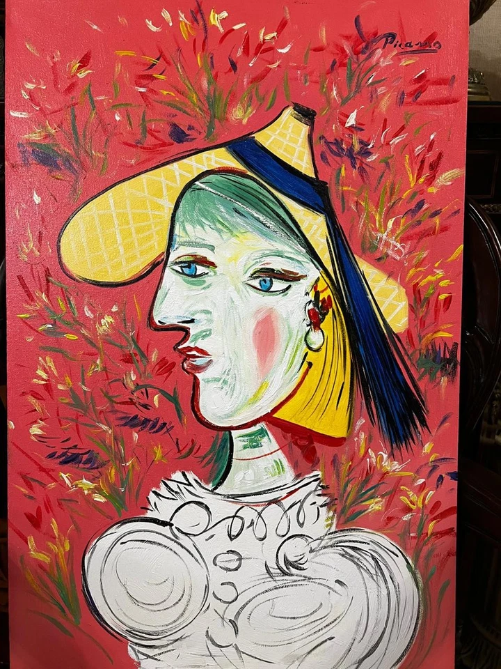 PABLO PICASSO - Increíble pintura al óleo - Lienzo hecho a mano - firmado - Con etiquetas Foto 3 de 4