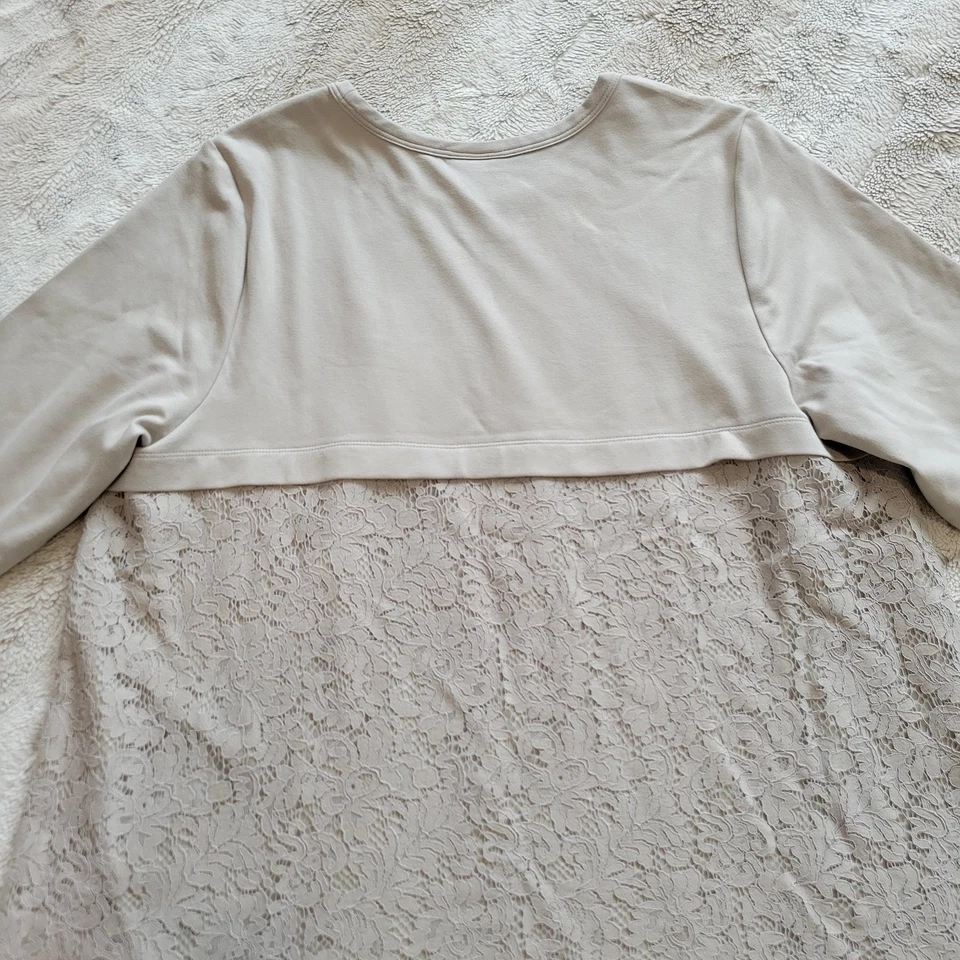 Túnica Jill Top Ponte Tejida Beige Esterlina Mangas 3/4 Encaje Espalda Mujer Talla 2X Foto 3 de 4