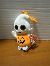 TY Halloweenie Beanie Baby - PUMPKIE the Ghost Pumpkin Backpack Clip 4" - NEW