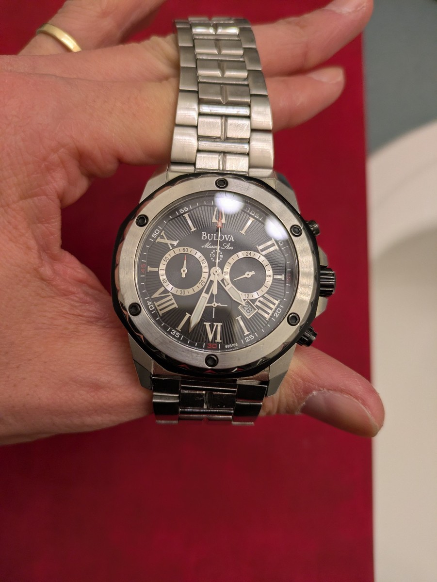 Bulova Silver and Black Stainless Steel Watch C9671398 for sale