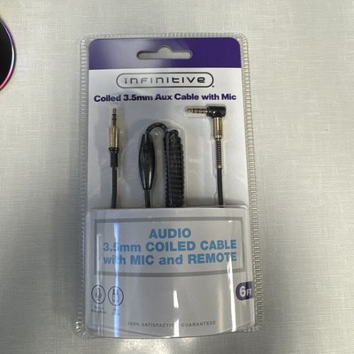 Coiled 3.5mm Aux Cable with mic and remote 6ft BRAND NEW