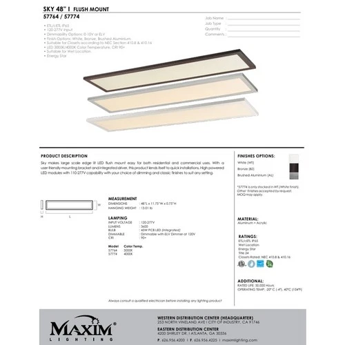 Maxim Lighting Sky 48" LED Flush Mount Panel 3000K Aluminum 57764WTAL - Picture 2 of 4