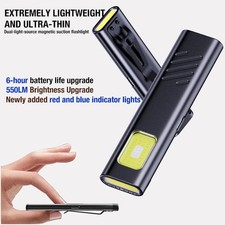 Magnetic EDC Flashlight 550LM Mini USB-C Work Light with Cap Clip  Warning LED.