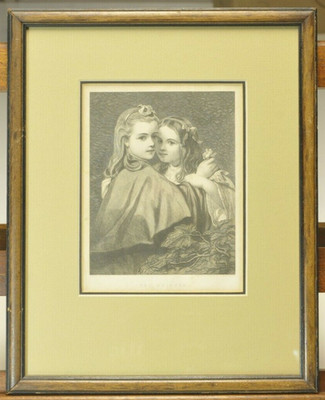Antique Print:   The Whisper  Steel plate etching. Artist James Sant.