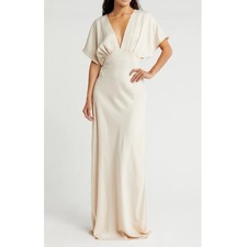 Love Design Women's Champagne Dolman Sleeve Satin Maxi Dress Size M NWT