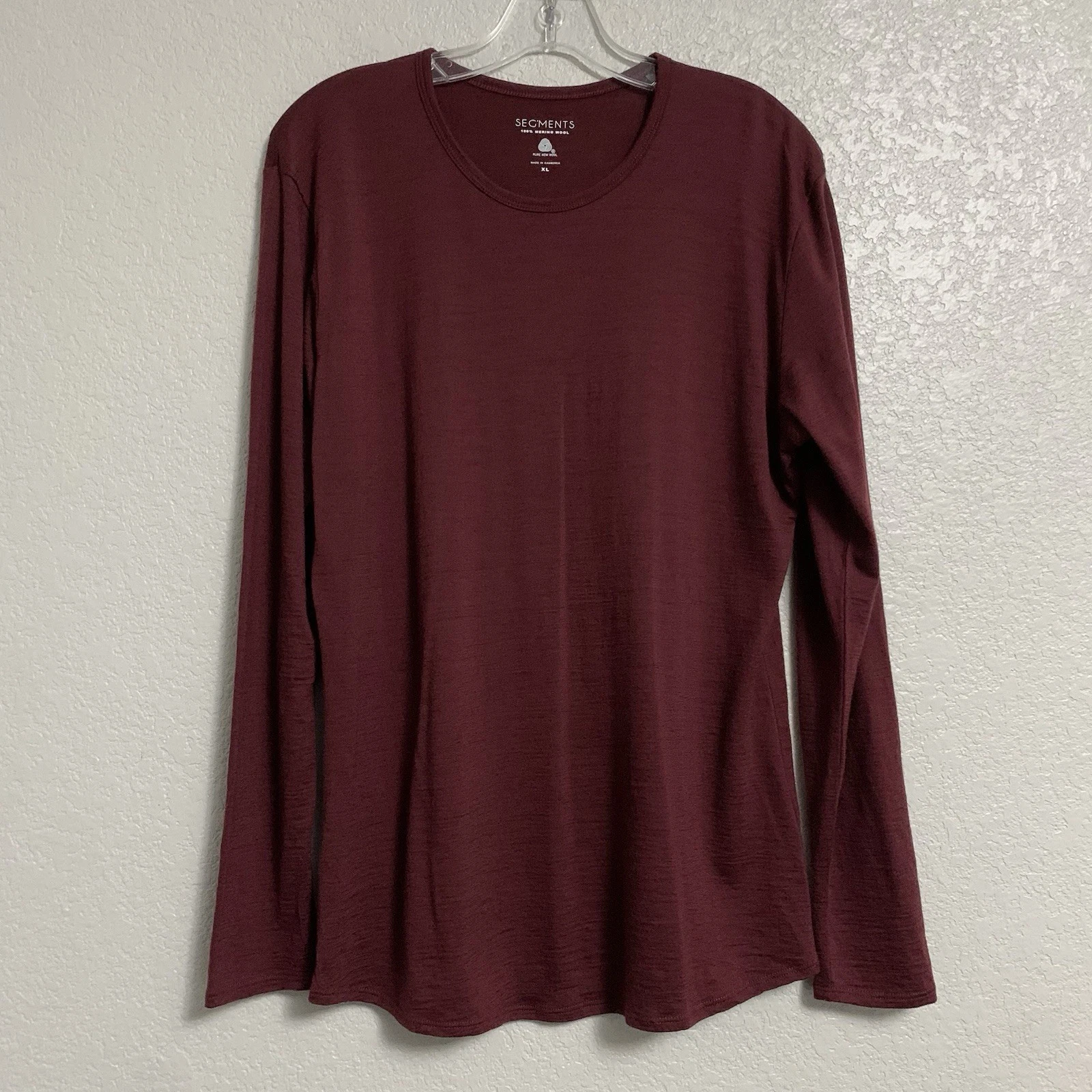 Segments Tee Top Womens XL Merino Wool Base Layer Long Sleeve Crew Burgundy