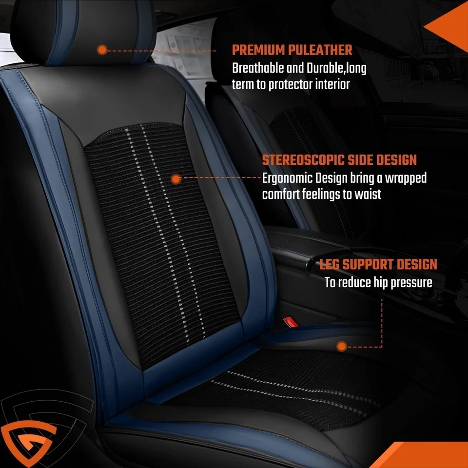 Juego completo de funda de asiento de coche de 5 asientos de cuero cojín protector trasero delantero Foto 4 de 4