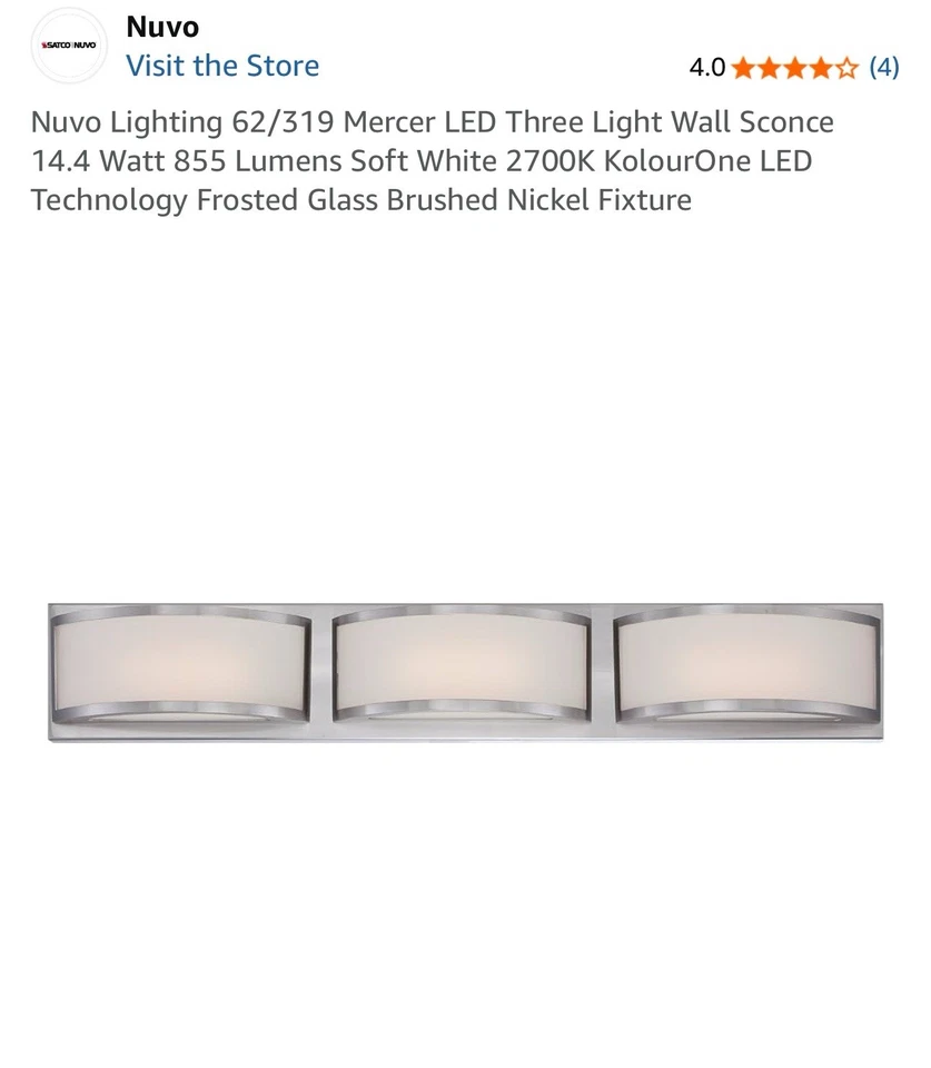 Arandela de parede Nuvo Mercer LED 3 luzes 14,4W 855 lúmens 2700K vidro fosco níquel - Imagem 2 de 2