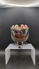 Vintage Iridescent Carnival Glass Rose Bowl 3 Footed Ruffled Edge Floral Pattern