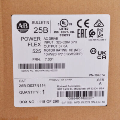 Allen-Bradley 25B-D037N114 PowerFlex 525 AC Drive 25BD037N114 Factory Sealed