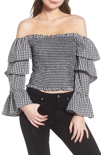Wayf Denis Off The Shoulder Ruffle Top, Size X-Large - Black 150764