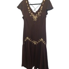 S.L. Fashions Dress 18 Brown  Asymmetric Special Occasion Embroidered Fairycore