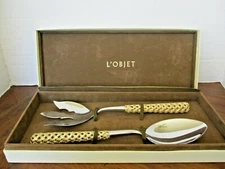 Exquisite L'Object 12" SALAD SERVING SET France Basketweave RARE Mint in Box!