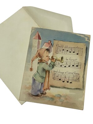 Vintage New Year Wishes Notecard With Envelope Should Old Acquaintance Be Forgot