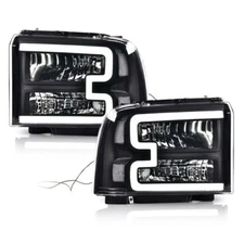 LED DRL Clear/Black Headlights Fit For 05-07 Ford F250 F350 F450 F550 Super Duty