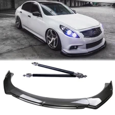 For Infiniti G35 G37 Sedan Sport Carbon Style Front Bumper Lip Spoiler+Strut Rod