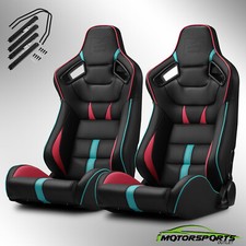 Viper-series Universal Pvc Reclinable Black With Pinkturqoise Racing Seats Pair
