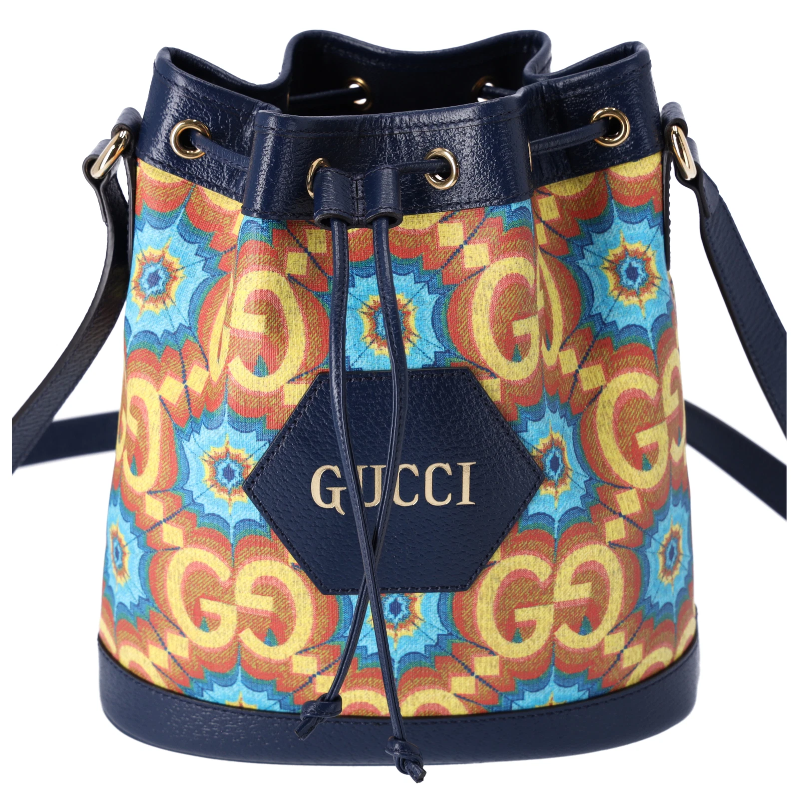 Sac cordon de serrage seau kaléidoscope GUCCI GG bleu orange multicolore