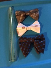One Vintage Jumbo Butterfly Flutter Bow Tie And Two Other Pre-Tied - Set Of 3