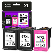 1-3PK 67-XL 67XL XXL Black  Color Ink for HP Deskjet 4155e Plus 4122 4132 4155
