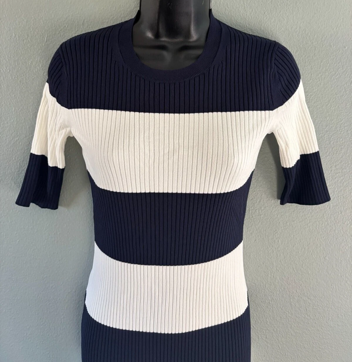 TORY BURCH Abito donna Tory Sport body a costine taglia XS blu bianco a righe manica corta