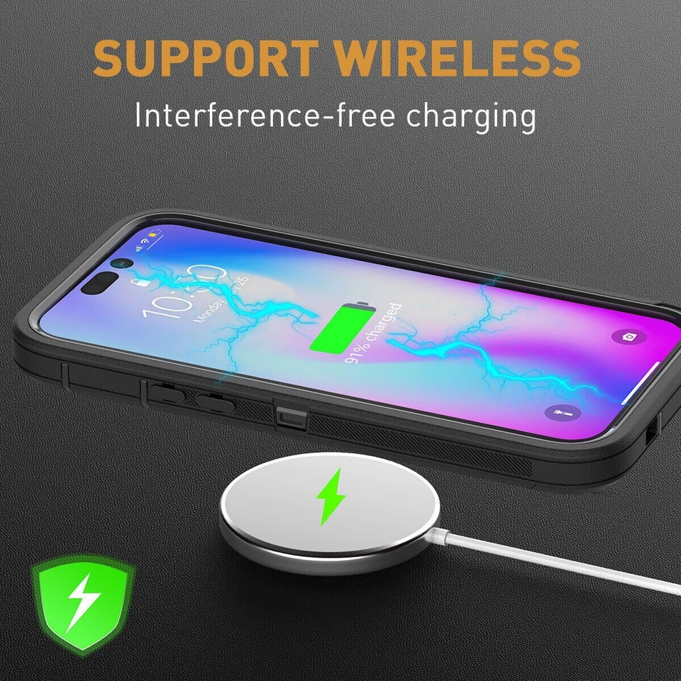 Black For Apple iPhone 14 Defender Case with Belt Clip+ Tempered Glass Screen - Image 3 of 4