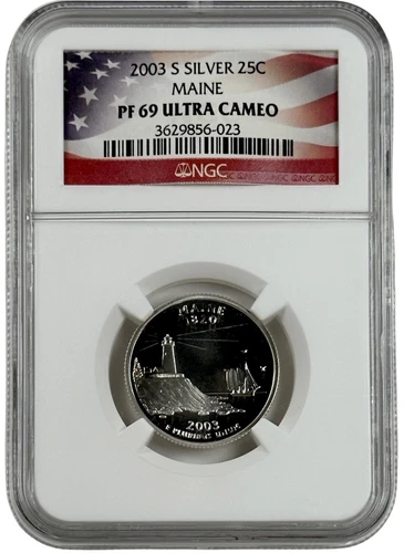 2003 S Silver 25c Maine USA State Quarter Proof ME Coin NGC PF 69 UC