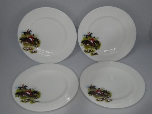 JAJ Pyrex Tally Ho 8 1/2" Salad Dessert Lunch Plate x 3 Horse Hounds Fox Hunt