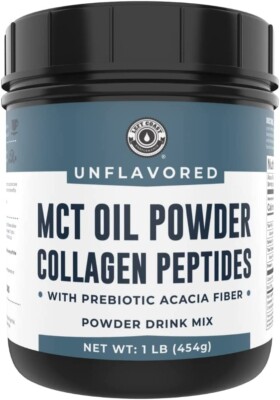 Left Coast MCT Oil Powder + Keto Collagen Peptides+Acacia Fibre 16oz, Unflavored