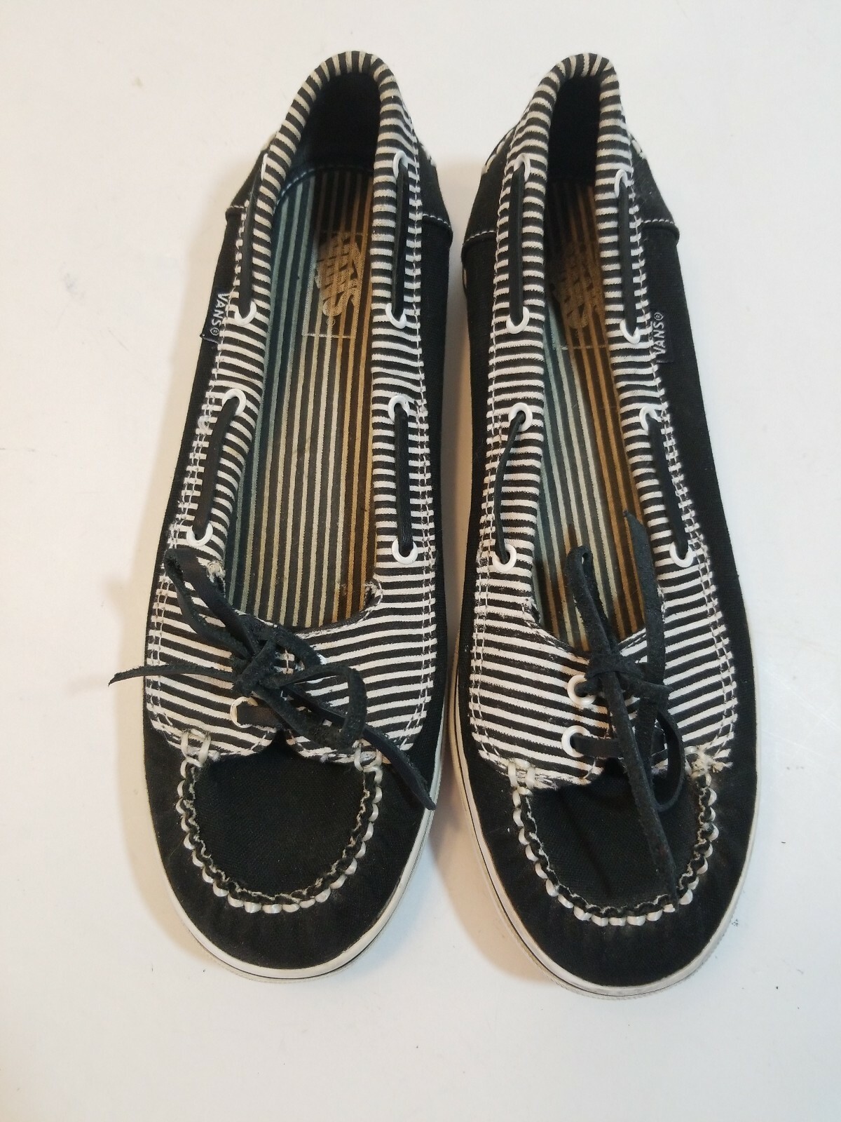Vans Abby Black White Striped Slip On Sneakers Women Size 7 Loafers-image