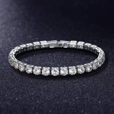 6mm Slim Design Shinny White Topaz Gemstone Luxury Silver Bracelets For Women