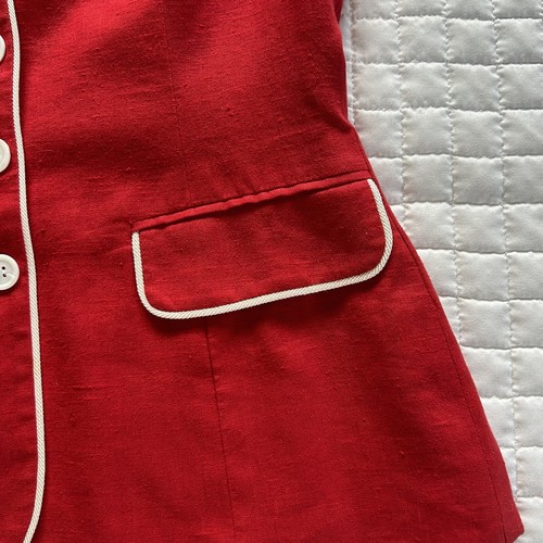 BCBG Paris Red Linen Short Sleeve Jacket Top Lined USA Preppy Chic VTG XS/S - Picture 7 of 16