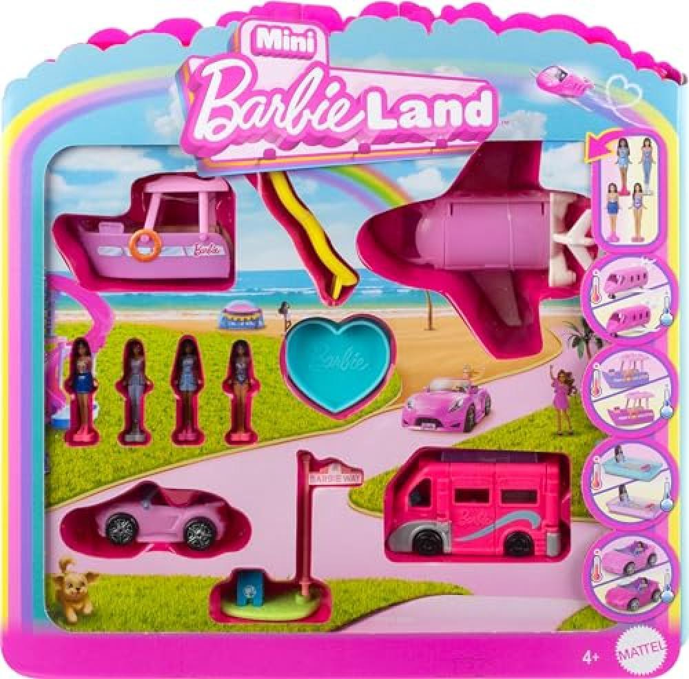 Barbie Mini BarbieLand - Set confezione speciale con 4 mini bambole Barbie e 4 m