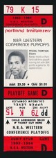 1983-84 Portland Trailblazers TICKET CARD (Playoff Game) -MYCHAL THOMPSON -Red