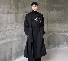 Men's Fashion Winter Stans Collar Long Sleeve Loose embroidery Wool Overcoats