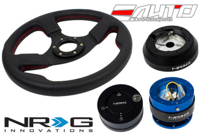 NRG 320 Race Leather Steering Wheel Red/160 Hub/2.0 Blue Quick Release/Lock Matt