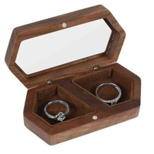 Wood Ring Box for Wedding Ceremony with Clear Top Engagement Ring 4x2 Coffee
