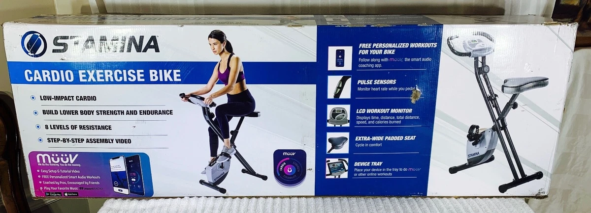 Stamina cardio folding exercise bike with heart rate sensors and extra wide padded seat 2025