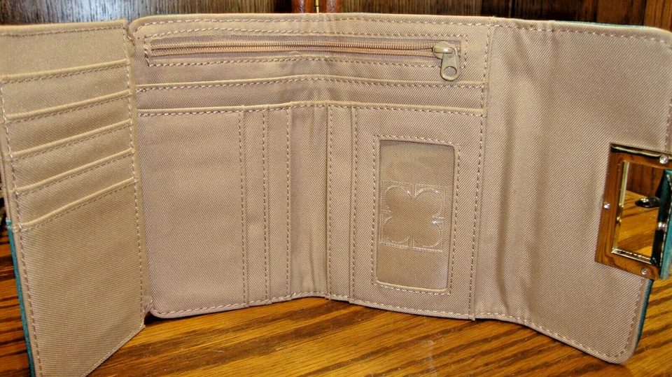 Vtg Liz Claiborne & Co. 4-Fold Clutch TEAL Wallet~Organizer~Cards~ID~Cash   817 - Image 3 of 4
