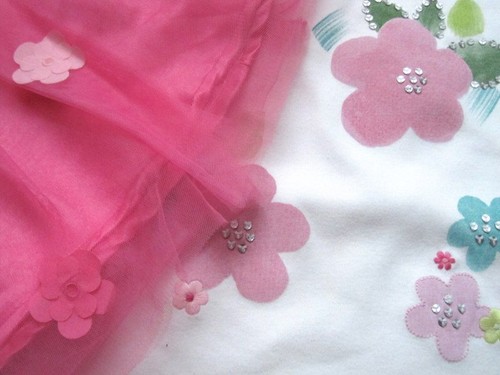 Gymboree Flower Garden 5 Pc Pink Tulle Tutu Flower Skirt 8 Top Shirt 9 Hair NWT - Picture 5 of 7