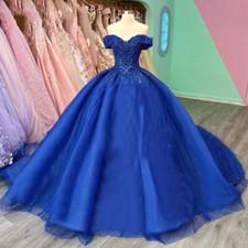 Royal Blue Quinceanera Dresses Sweet 15 16 Off Shoulder Beaded Party Ball Gown