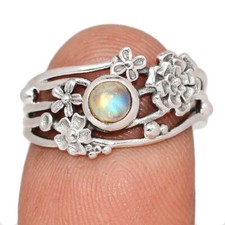 Southwest - Natural Rainbow Moonstone - India 925 Silver Ring s.6 CR73455