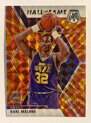 2019-20 Mosaic Karl Malone Orange Reactive Hall Of Fame Prizm Refractor SP Jazz