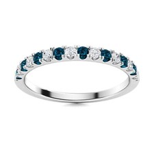 Half Eternity Band 2MM Round London Blue Topaz 925 Sterling Silver Women Ring