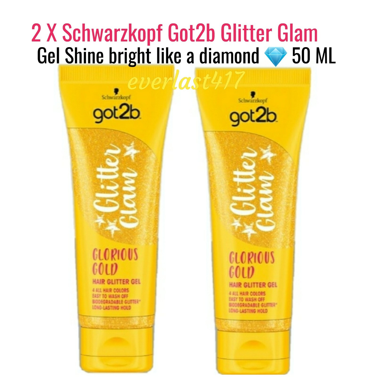 Schwarzkopf Got2b Glitter Glam Gel Gold Shine Diamond 2x 50ml Sparkling finish